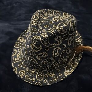 Carlos Santana Black and Gold Paisley Hat